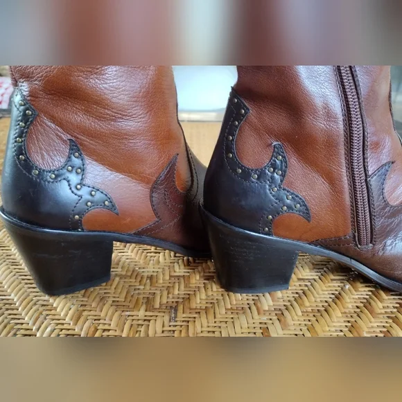 Stuart Weitzman Tri Colored Leather Studded Pointed Toe Western Boots - Picture 10 of 10